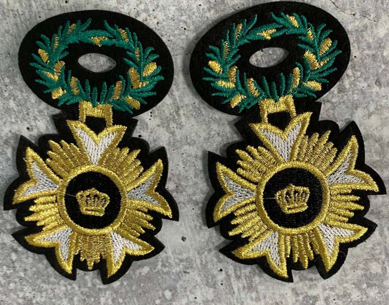 New, 2-pc Regal "Crown" Embroidered Patch, Iron-on Heraldic Royalty Crest, w Metallic Gold Thread, Small, 3" Patch for Jackets & Blazers