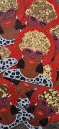 Sparkling Black Girl Power: "Lady in Fur Leopard Top & Gold Hair" Sequins and Satin Embroidered Patch, Size 6" Patch, 1-pc Iron-on Applique