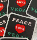 Vegan Collection: New, 1-pc, "Peace, Love, Vegan" Sz 3", Iron-on Embroidered Patch, Gift for Vegans, Cute Patch for Denim, Camo, Hats