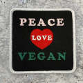 Vegan Collection: New, 1-pc, "Peace, Love, Vegan" Sz 3", Iron-on Embroidered Patch, Gift for Vegans, Cute Patch for Denim, Camo, Hats