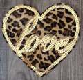 Sparkling Velvet & Sequins Leopard "Love" Heart, Size 10"x9" Sew-On Applique for Clothing and Accessories, Fuzzy Patch, Large Jacket Patch