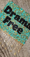 1-pc, Sparkling Statement: "Drama Free Rhinestone Patch" w/Bling Tassels, Iron-on Applique, Size 6"x6" Czech Rhinestones, DIY Fashion