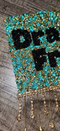 1-pc, Sparkling Statement: "Drama Free Rhinestone Patch" w/Bling Tassels, Iron-on Applique, Size 6"x6" Czech Rhinestones, DIY Fashion