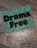 1-pc, Sparkling Statement: "Drama Free Rhinestone Patch" w/Bling Tassels, Iron-on Applique, Size 6"x6" Czech Rhinestones, DIY Fashion
