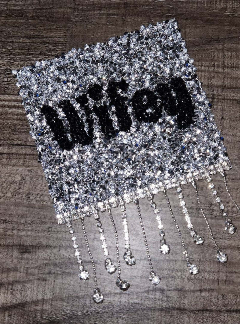 1-pc, Sparkling Statement: "WIFEY Rhinestone Patch" w/Crystal Bling Tassels, Iron-on Applique, Size 5"x6" Czech Rhinestones, DIY Fashion