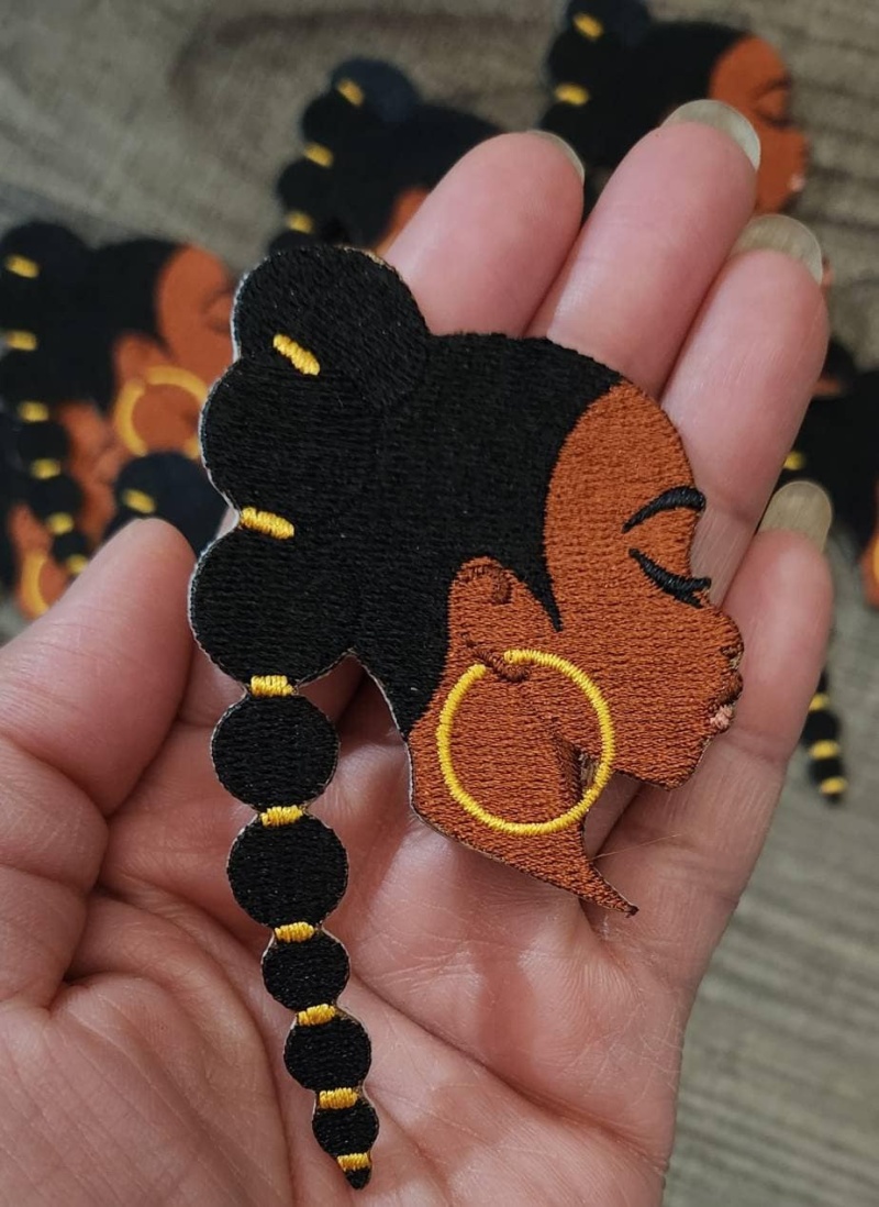 NEW ARRIVAL, 1-pc, Beautiful "Mochahantas" w/Ponytail, Size 3.5", Iron-on Patch, Applique for Clothing, Hats, Crocs, and Jackets