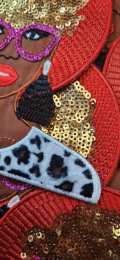 Sparkling Black Girl Power: "Lady in Fur Leopard Top & Gold Hair" Sequins and Satin Embroidered Patch, Size 6" Patch, 1-pc Iron-on Applique