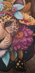 Luxury Collection: "Vibrant Floral Panther," Sz 12", 1-pc, Digital Patch w/ Embroidered Satin Border & Iron-On Backing, Patch for Jacket