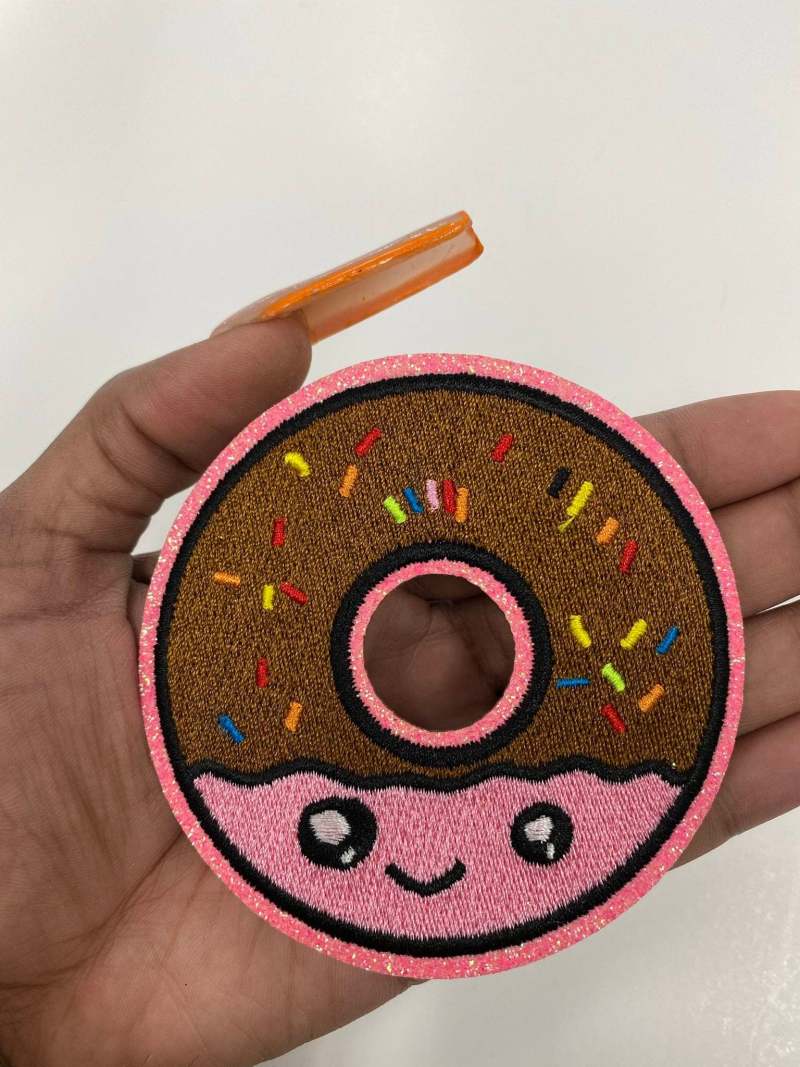 NEW, Adorable 1-pc "Sprinkle Donut" Patch w/Pink GLITTER, Cute Patch for Girls, iron-on Patch, Denim & Crocs Patch for Little Girls, Size 3"