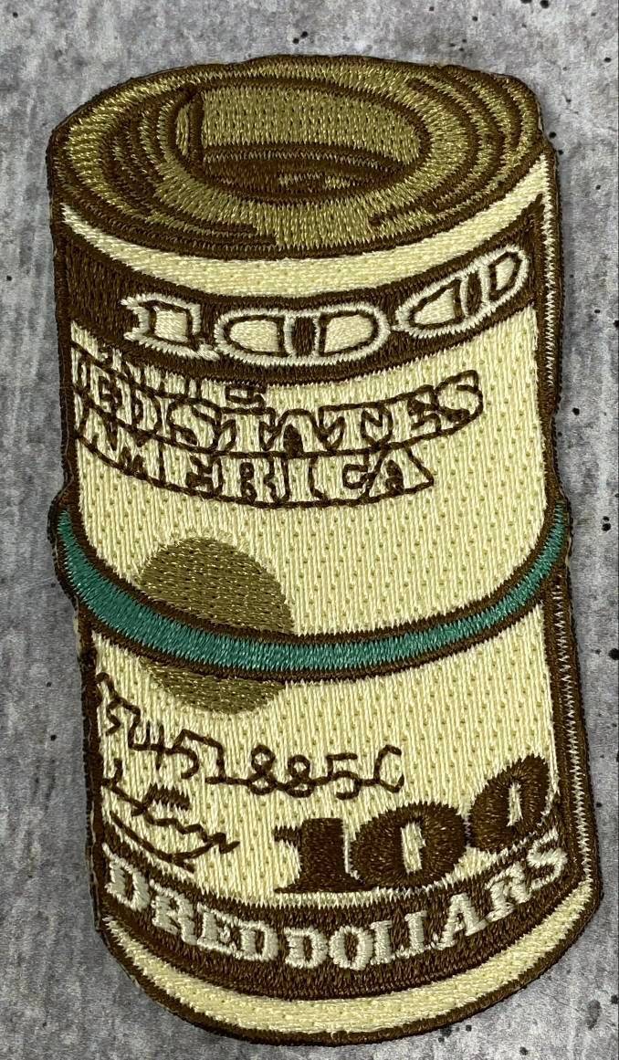 Exclusive, 1-pc, "100 dollar Bill" Money Roll, Size 3.5", Iron-on 100% Embroidered Patch; Hustler Gifts, Retro Style Gifts, DIY Applique