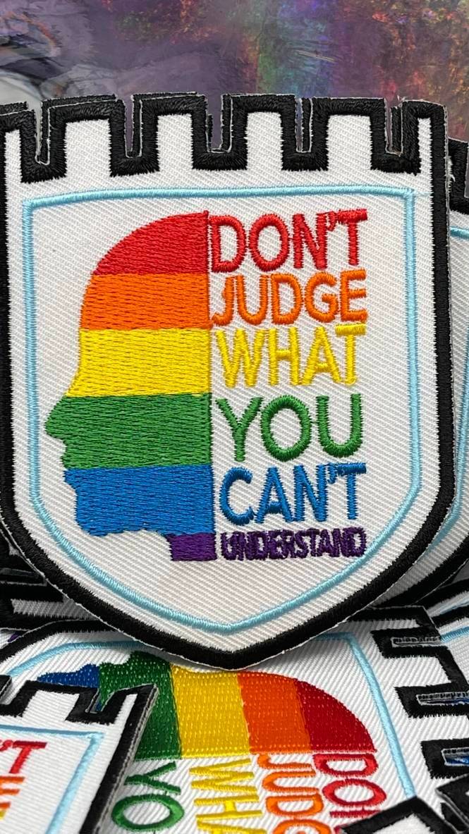 Pride Collection: 1-pc, "You Can't Judge", Sz 3.5" Embroidered Iron-on Patch/LGBTQ Patch for Jackets, Hats, Crocs, Bags, & More,Pride Gifts