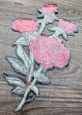 NEW 2-pc set, 10" Red Flowers w/Stem, Adorable 4 Red Flowers, Vibrant Embroidered Iron-on Floral Patches, Large Patches for Clothing