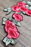 Beautiful 2-pc set, 11" Red Flowers w/Light Green Stem, Matching Floral Embroidered Patches Flower Patches for Clothing and Accessories