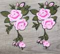 NEW 2-pc set, 10" Light PINK w/ Hot Pink Flowers w/Green Stem, Adorable Flowers, Vibrant Embroidered Iron-on Floral Patches, Large Patch