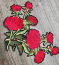 NEW 2-pc set, 10" Red Flowers w/Stem, Adorable 4 Red Flowers, Vibrant Embroidered Iron-on Floral Patches, Large Patches for Clothing