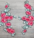 Beautiful 2-pc set, 11" Red Flowers w/Light Green Stem, Matching Floral Embroidered Patches Flower Patches for Clothing and Accessories