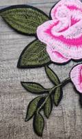 NEW 2-pc set, 10" Light PINK w/ Hot Pink Flowers w/Green Stem, Adorable Flowers, Vibrant Embroidered Iron-on Floral Patches, Large Patch