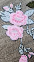 NEW 2-pc set, 10" Light PINK w/ Hot Pink Flowers w/Green Stem, Adorable Flowers, Vibrant Embroidered Iron-on Floral Patches, Large Patch