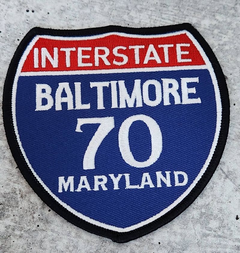 Collectable 1-pc, "BALTIMORE, 4" Interstate 70" Iron-On Embroidered Patch; Popular Maryland Emblem, Red/White/Blue Badge,Patch for Jac