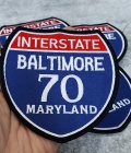 Collectable 1-pc, "BALTIMORE, 4" Interstate 70" Iron-On Embroidered Patch; Popular Maryland Emblem, Red/White/Blue Badge,Patch for Jac