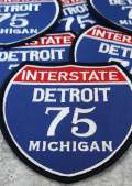 Collectable 1-pc, "DETROIT 4" Interstate 75"  Iron-On Embroidered Patch; Popular Michigan Emblem, Red/White/Blue Badge, Patch for Jackets