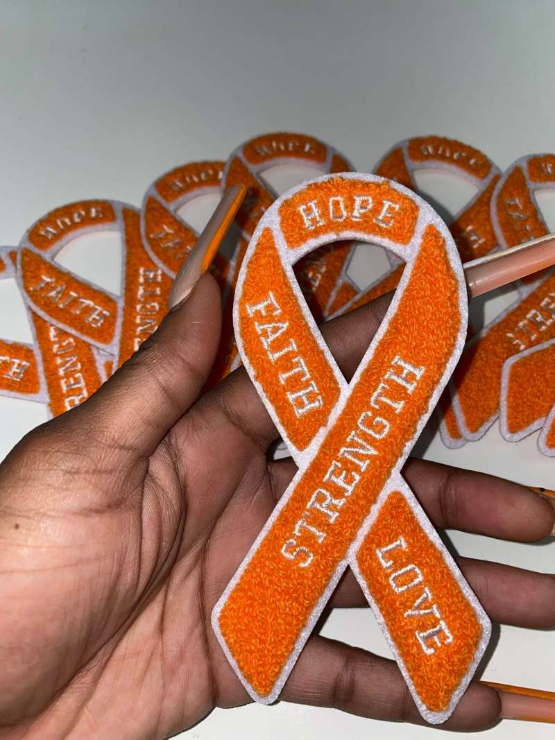 New 1-pc, Leukemia Cancer "Orange Chenille" Awareness Ribbon Patch, 5.5" Iron or Sew-on, Cancer  Patch/Applique, Support Ribbon