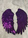 New Sequins, PURPLE Angel Wings Patch (iron-on) Size 10"x5.5", LARGE Bling Patch for Denim Jacket, Shirts, Hoodies, and More