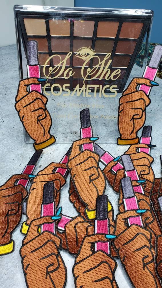 NEW,"Cute Hands and Lippie, Makeup Lovers Badge, Iron-on Merit Badge, 100% Embroidered, DIY Appliques, Great for MUA's & Women, 4.75"