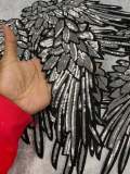 New Sequins, Silver Angel Wings Patch (iron-on) Size 10"x5.5", LARGE Bling Patch for Denim Jacket, Shirts, Hoodies