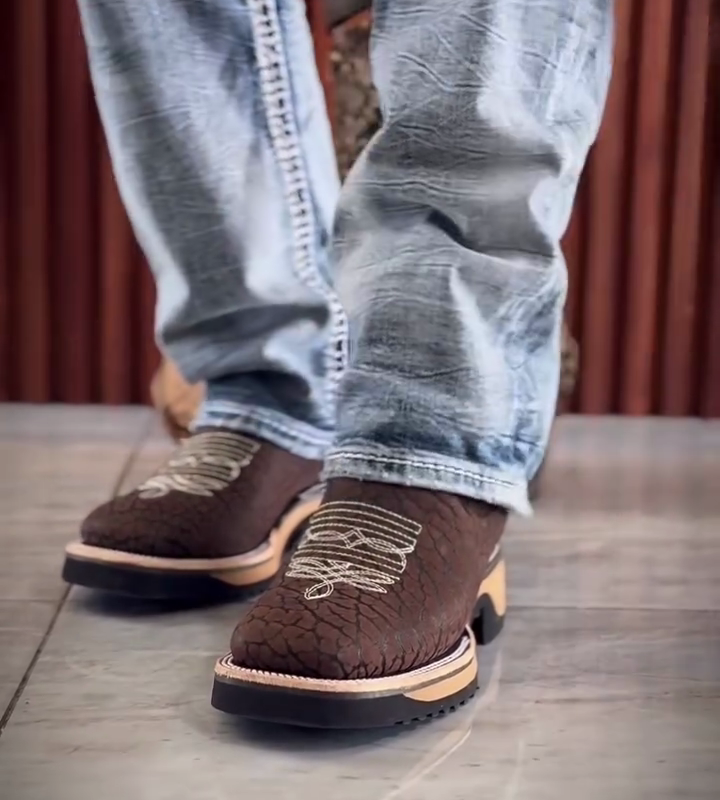 Men's Cracked Leather Square Toe Cowboy Boots