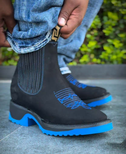 Suede Embroidered Ankle Boots