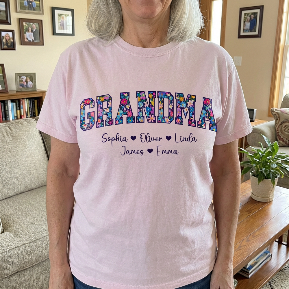Personalized Floral Grandma Title T-Shirt