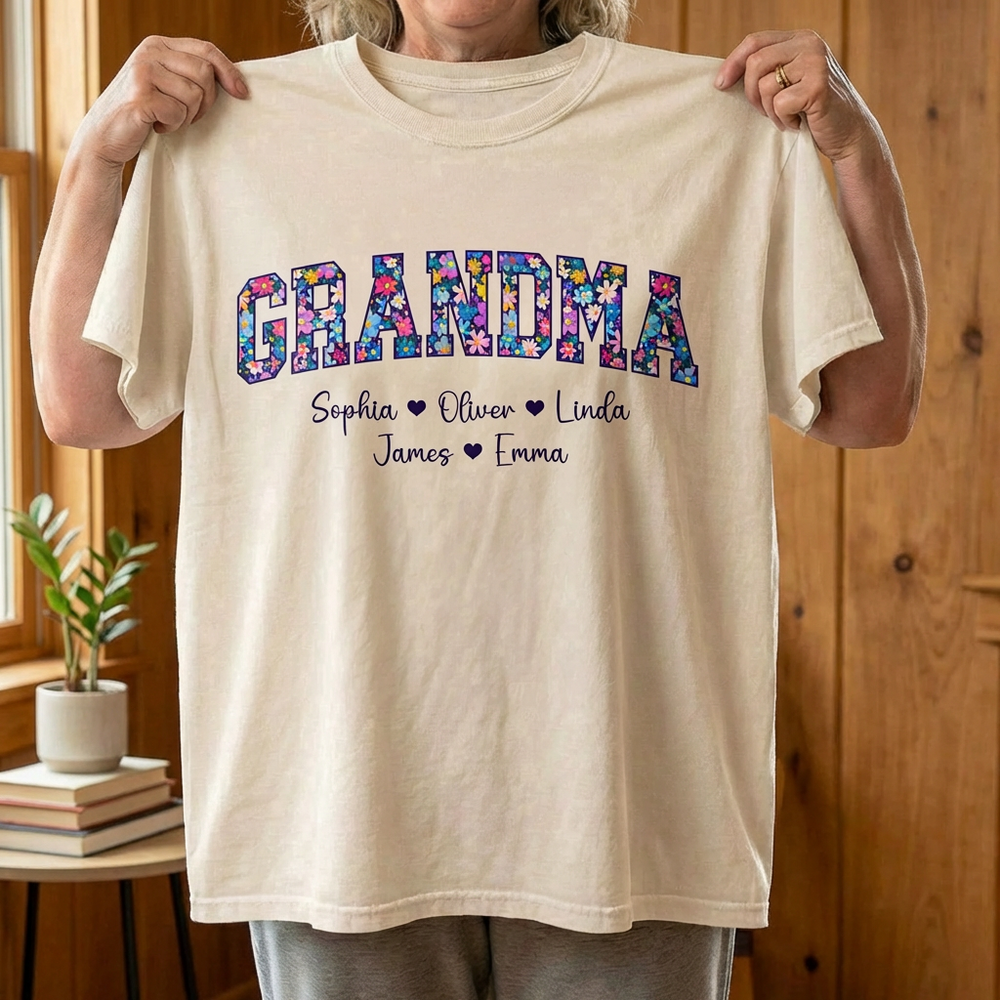 Personalized Floral Grandma Title T-Shirt