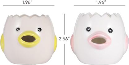 2 Pack Cute Egg Separator, Ceramics Vomiting Chicken Egg Yolk Egg White Separator, Little Chick Small Egg Filter Splitter,Dishwasher Safe (Yellow & Pink)