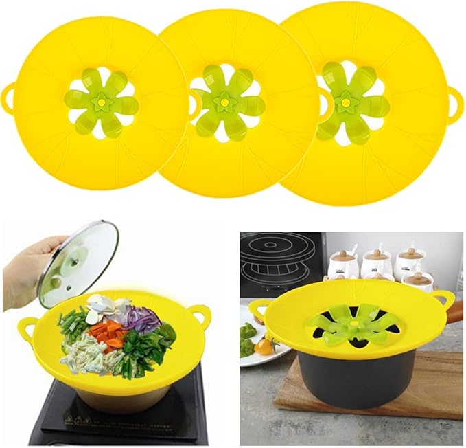 3pcs Silicone Lid Set, Microwave Splatter Cover, Reusable Heat Resistant Lids, Boil Safeguard, Spill Stopper, Multi-Function Kitchen Covers, Fridge Dishwasher Safe