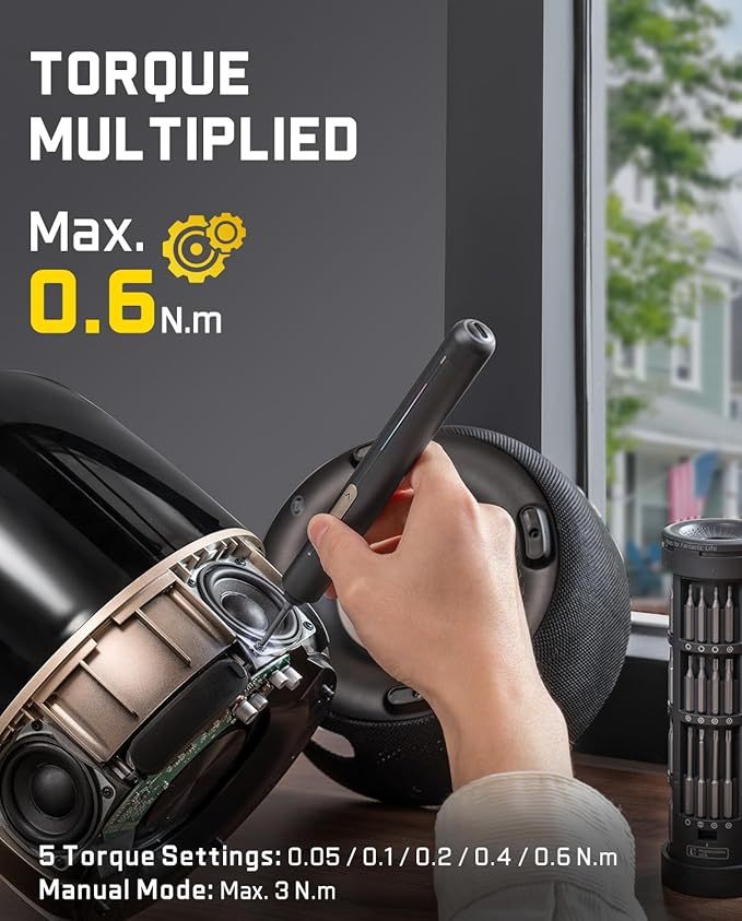 Fanttik E2 Ultra Mini Electric Screwdriver, Cordless Screwdriver, Max 0.6N.m, 50 Magnetic Bits, 5/32'' Hex, Magnetic Storage, Repair Tool For Electronics, Camera, Laptop, And PC Build (Grey)