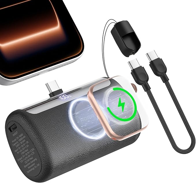 RORRY Mini Portable Charger USB C, 10000mAh PD 22.5W Fast Charging Small Power Bank, Travel Essential Battery Pack For IPhone 17/16/15 Series And Apple Watch Ultra/11/10/9/SE, IPad, Black