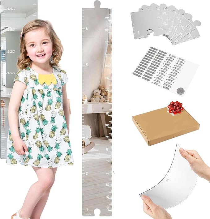 Puzzle Mirror Growth Chart, Mirror Growth Chart For Wall, Growth Chart Mirror For Wall, Growth Chart For Wall Mirror, Height Ruler With Stickers For Nursery Wall Decor Dress Up Cente (Style A)