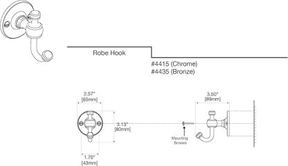 Gatco 4415 Cafe Single Robe Hook, Chrome/Wall Mount 2.60" W Double Robe Hook, Towel Hook