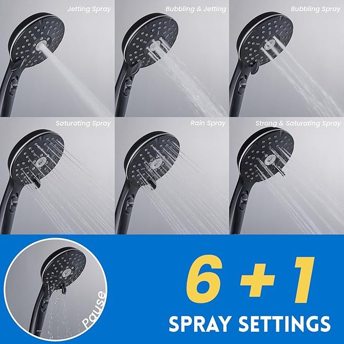Ryamen Dual Shower Head Combo, 8'' High Pressure Rain Shower Head With Handheld Spray, 6 Settings Handheld Showerhead, 15" Height Adjustable Slide Bar, Angle Adjustable, Chrome Polished