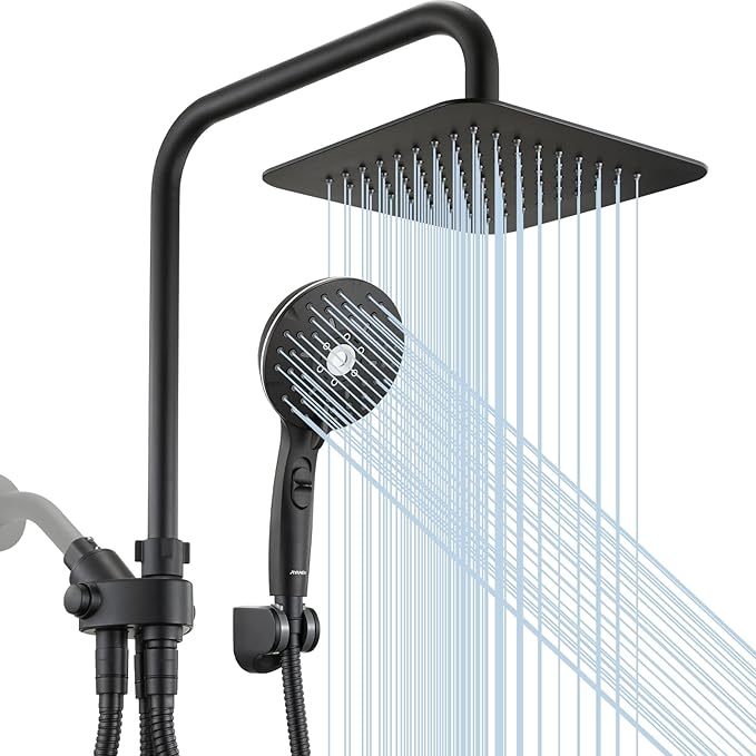 Ryamen Dual Shower Head Combo, 8'' High Pressure Rain Shower Head With Handheld Spray, 6 Settings Handheld Showerhead, 15" Height Adjustable Slide Bar, Angle Adjustable, Chrome Polished