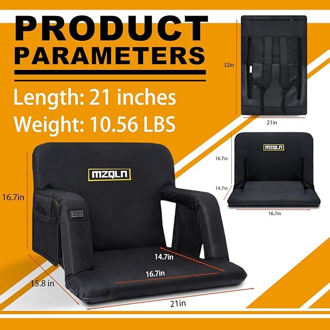 Heated Massage Reclining Stadium Seat, Bleacher Chair With 10000mAh Portable Bank, 6 Reclining Positions For Camping, Games & Sports