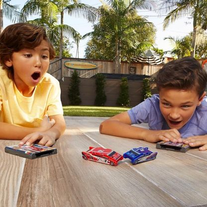 FLAT 2 FAST Original Stunt Card Racer – Flat Car Racer And Pocket Size Racecar Launcher With Built-in Button For Stunt Launching And Racing – Compact – Blue