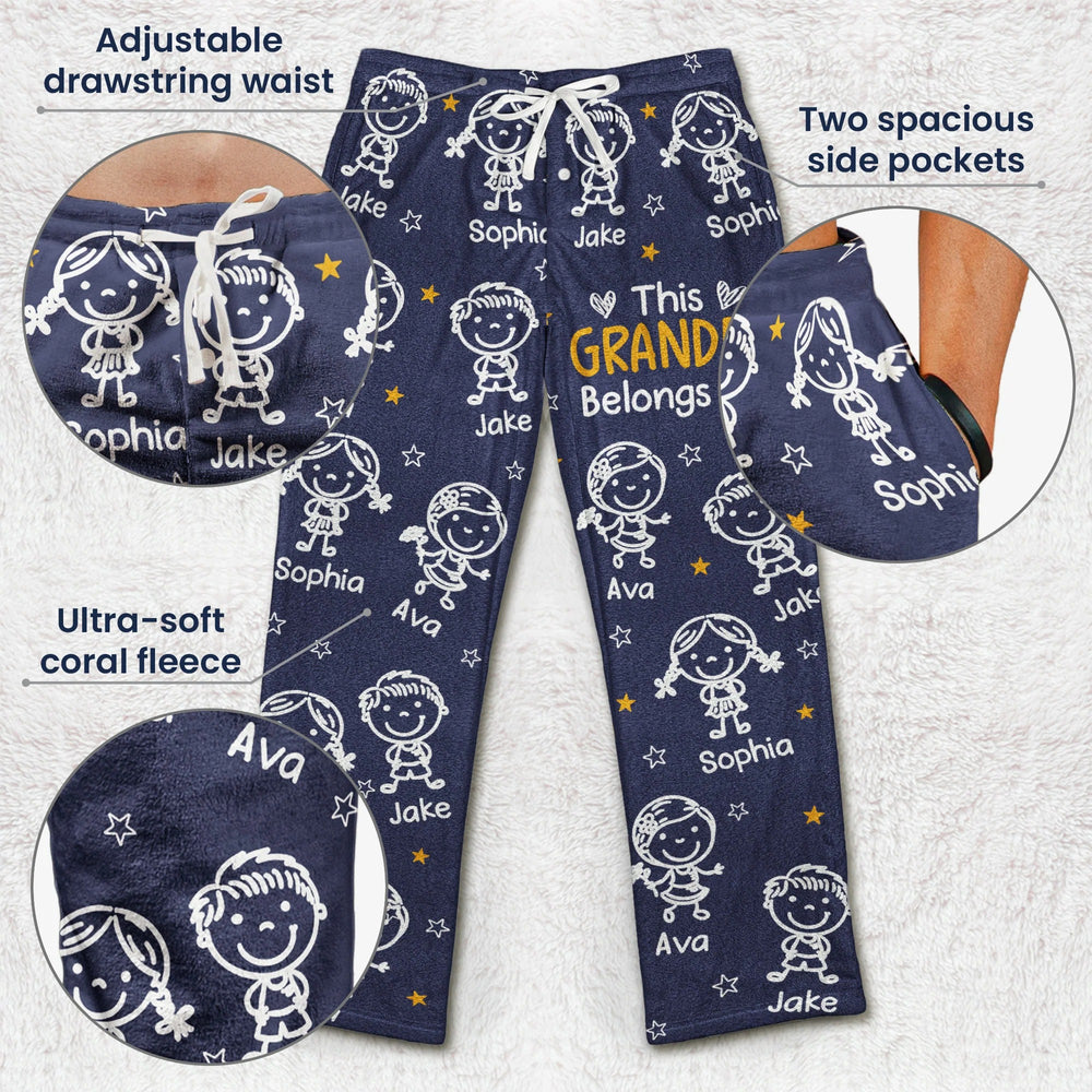 Personalized Fleece Pajama Pants - "This Grandma/Grandpa Belongs To" Kids Doodle Design