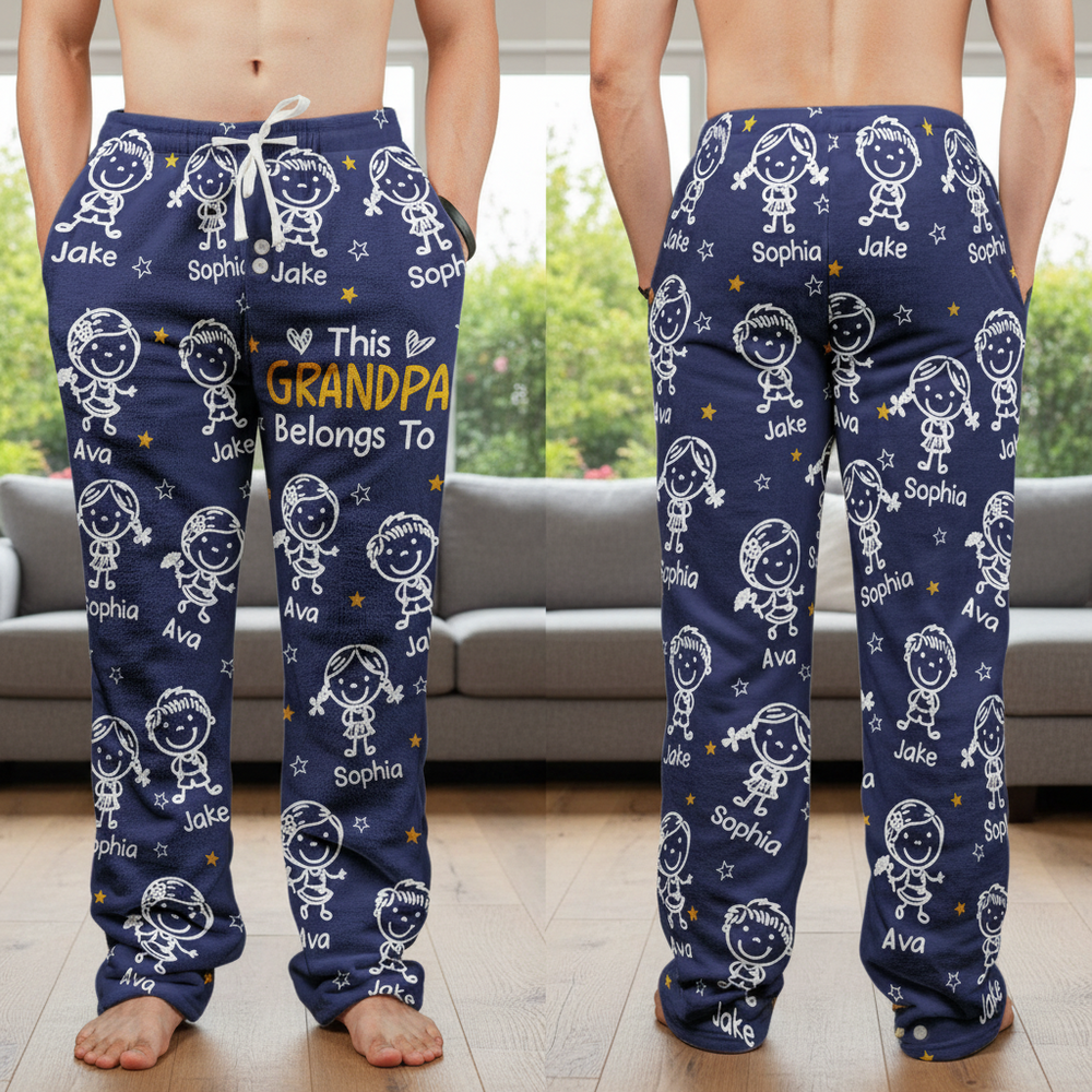 Personalized Fleece Pajama Pants - "This Grandma/Grandpa Belongs To" Kids Doodle Design