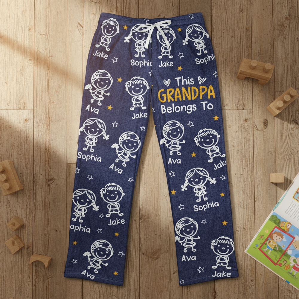 Personalized Fleece Pajama Pants - "This Grandma/Grandpa Belongs To" Kids Doodle Design