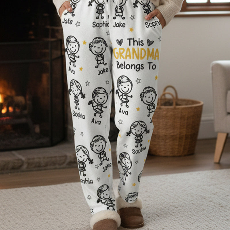 Personalized Fleece Pajama Pants - "This Grandma/Grandpa Belongs To" Kids Doodle Design