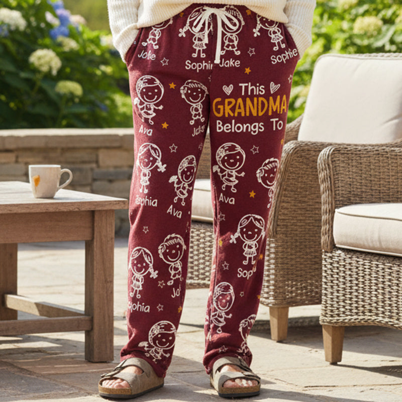 Personalized Fleece Pajama Pants - "This Grandma/Grandpa Belongs To" Kids Doodle Design