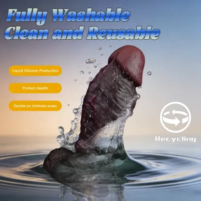 Kunkka 9"x2.6" Black Super Thick Realistic Sliding Skin Dildo