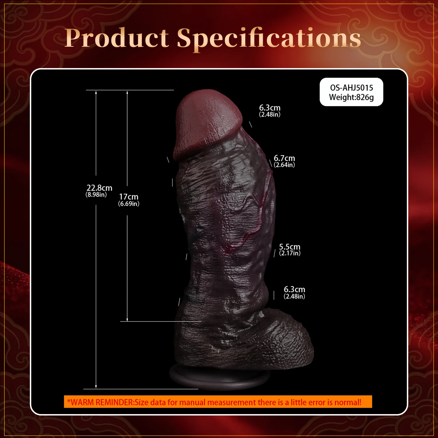 Kunkka 9"x2.6" Black Super Thick Realistic Sliding Skin Dildo